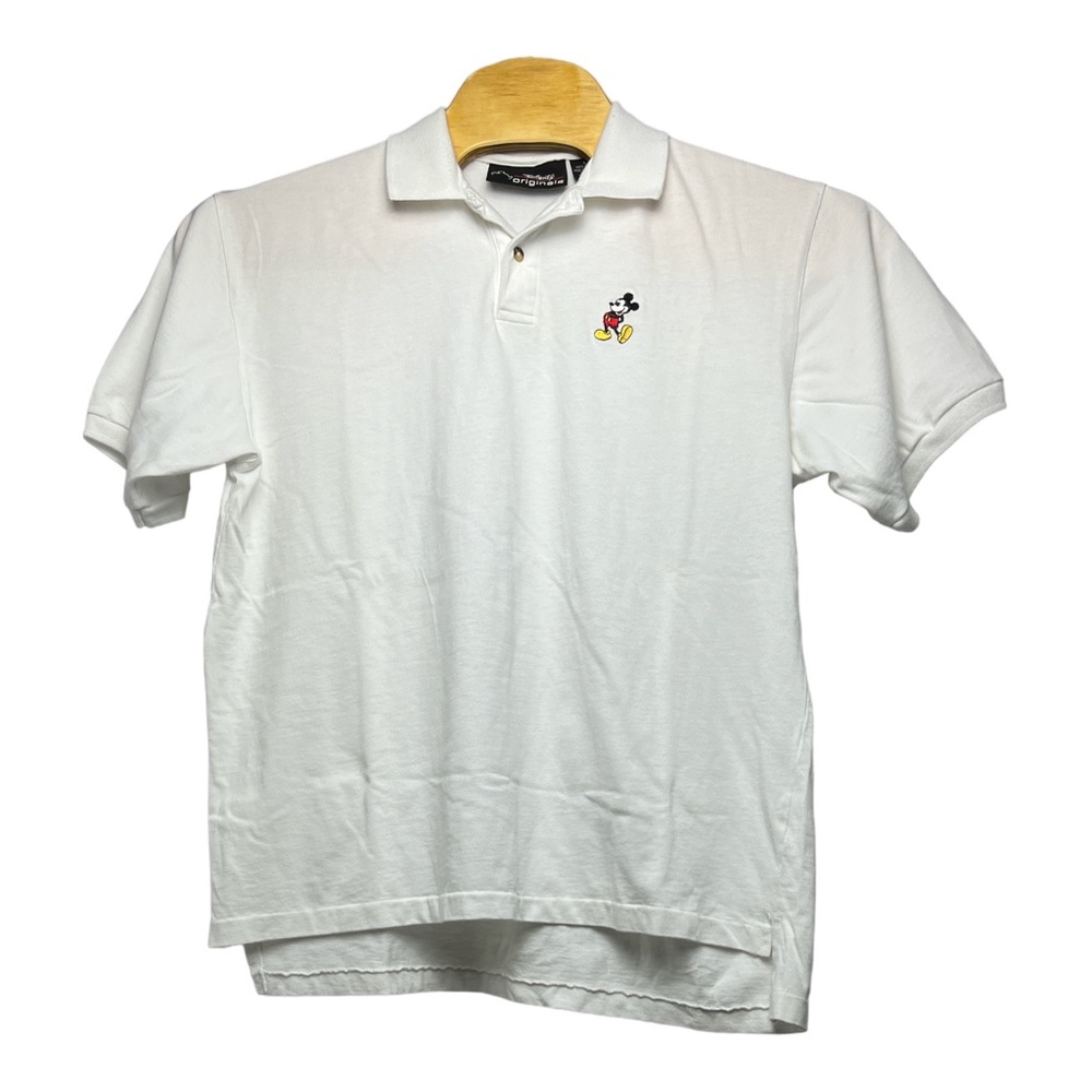 Disney Vintage Mickey Mouse Short Sleeve Polo Shirt White Men Size L